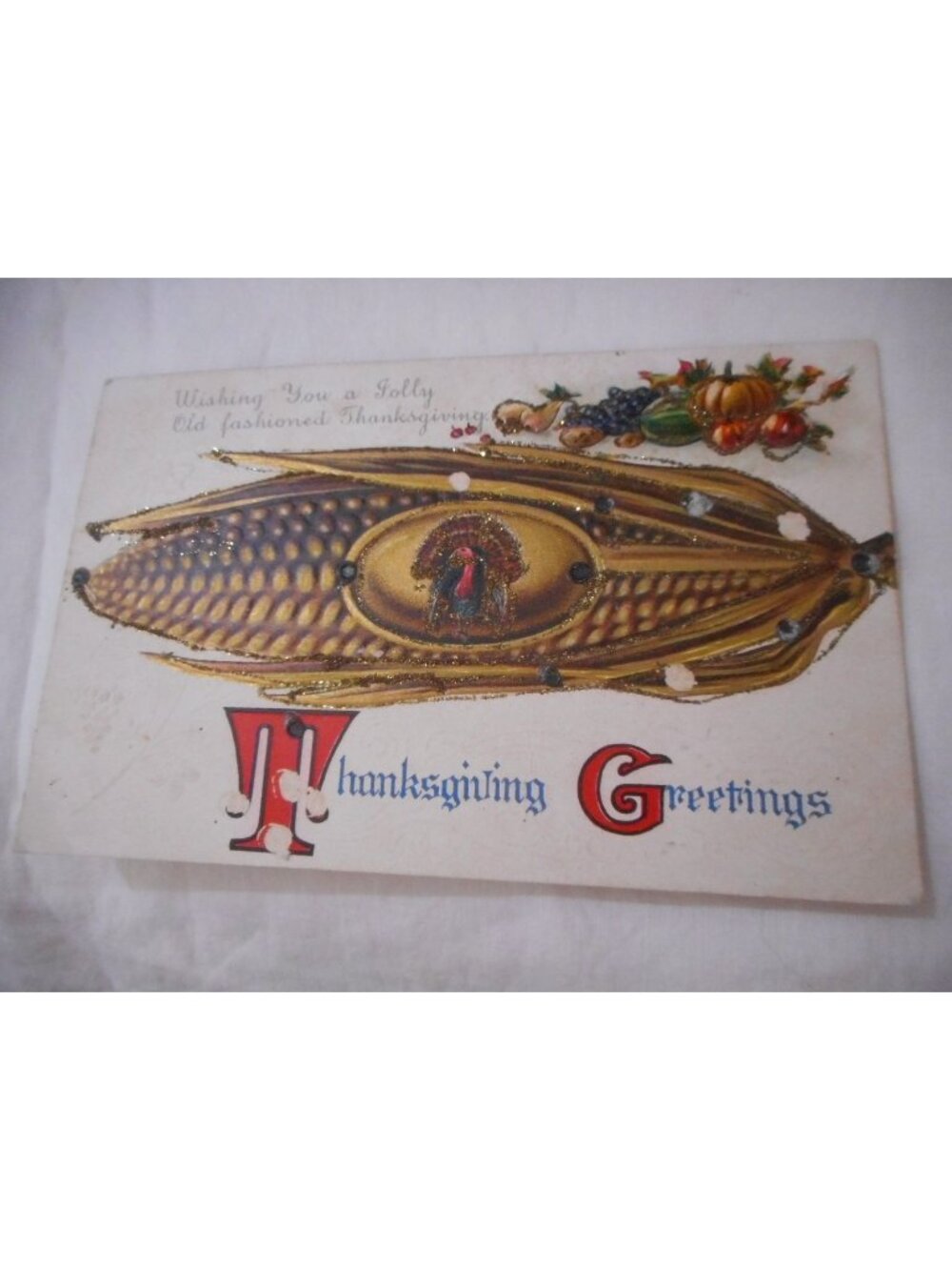 Vintage Postcard Thanksgiving 1913 written embossed and glitter